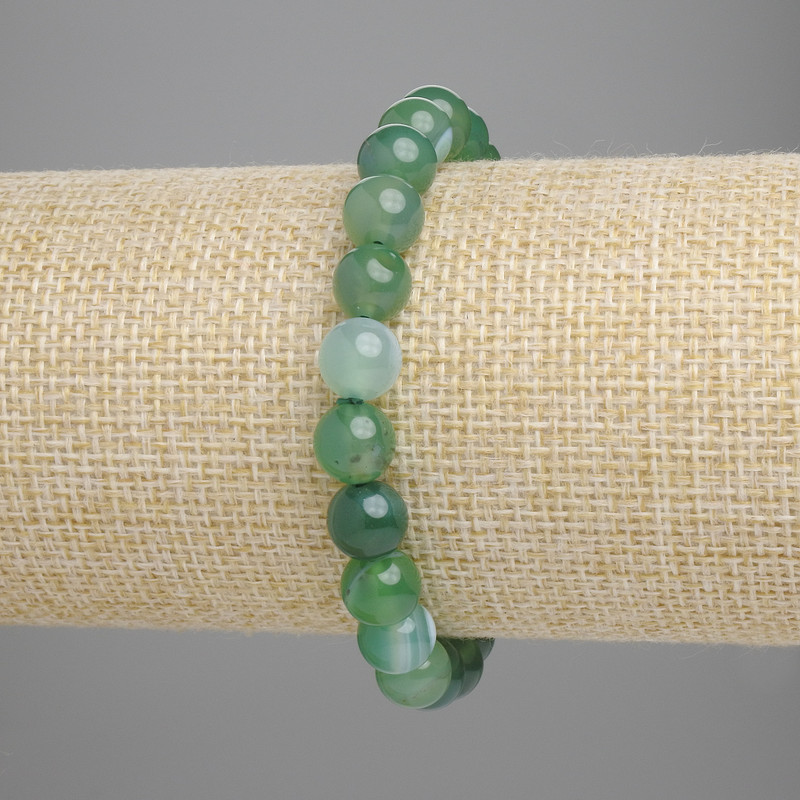 Bracelet green Agate smooth beads, diameter 8mm±, length 18cm± stretch