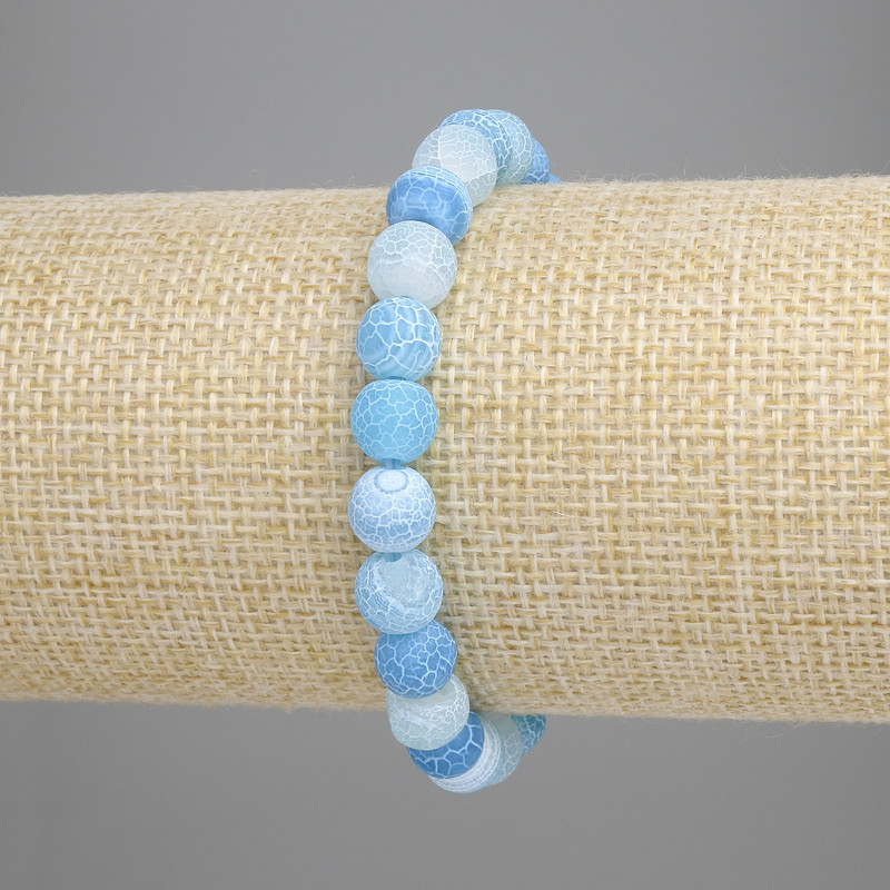 Blue Frost Agate Bracelet smooth bead, 8mm diameter, stretchy 18cm length