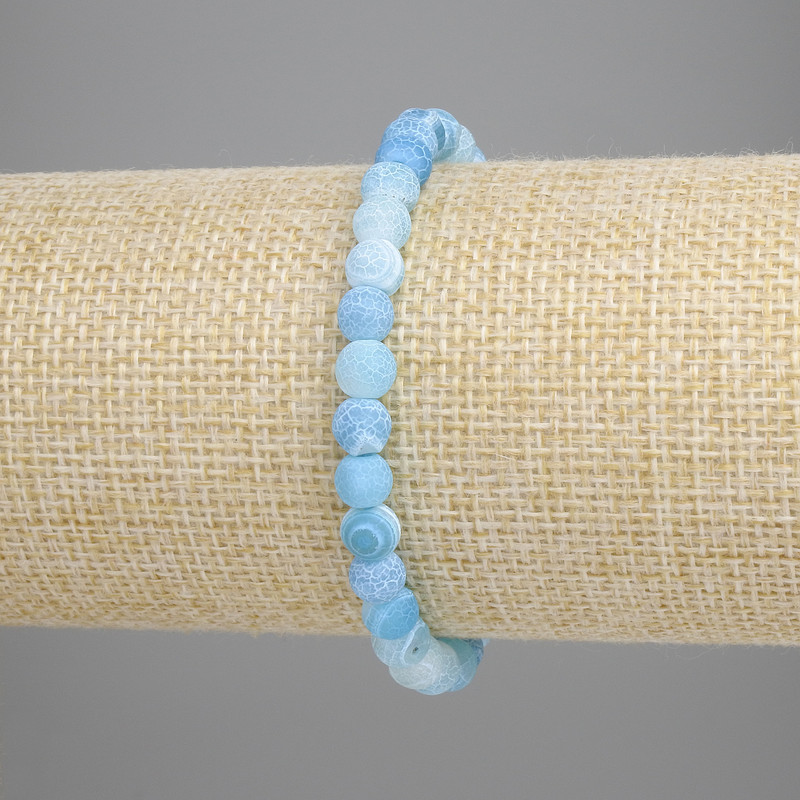 Blue Frost Agate Bracelet, smooth round beads 6mm, stretchy 18cm
