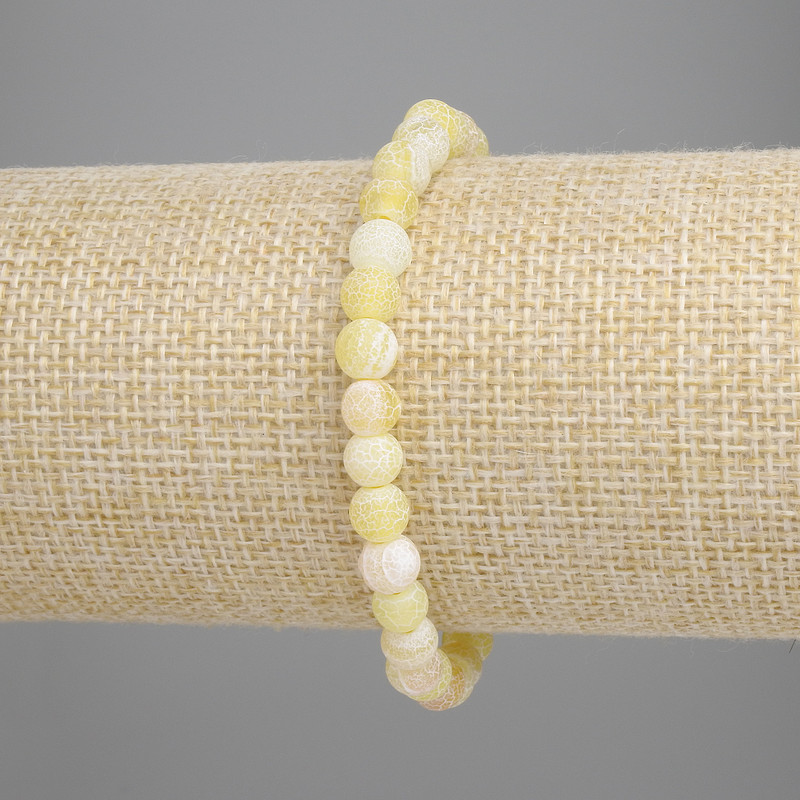 Bracelet Yellow Frosted Agate Smooth Bead, diameter 6mm±, length 18cm± stretch