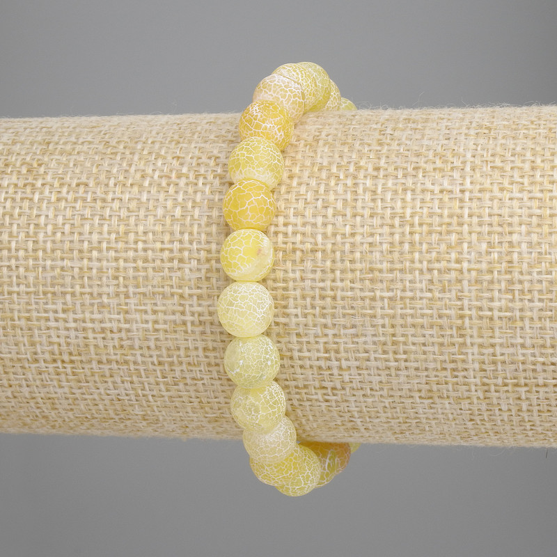 Yellow Moss Agate Bracelet, smooth round beads 8mm, stretchy 18cm