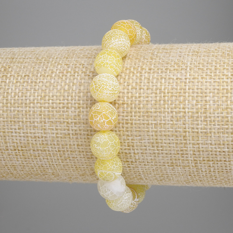 Yellow Frost Agate Bracelet Smooth Bead, 10mm diameter, 18cm length, stretch