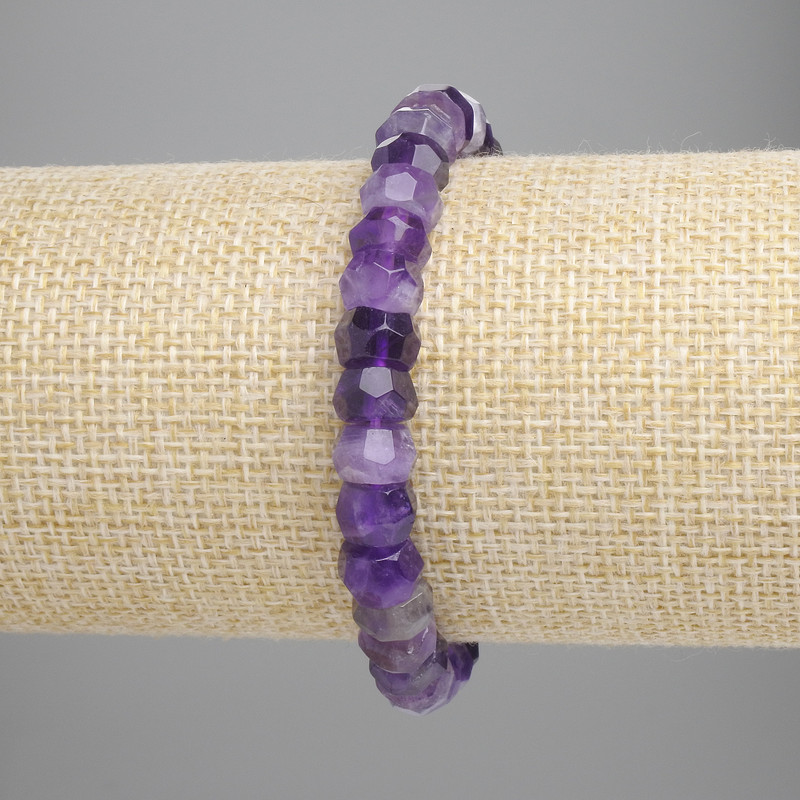 Amethyst Faceted Rondelle Bracelet, 8×4–5 mm dia, 18 cm length stretch