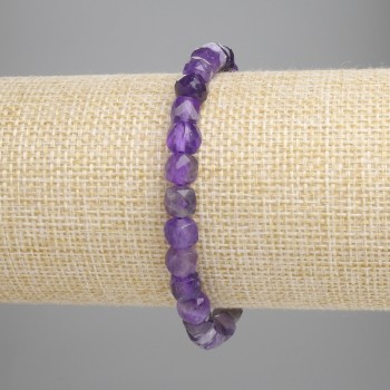 Amethyst Beaded Cube Bracelet, 6x6mm cubes, 18cm length, stretch