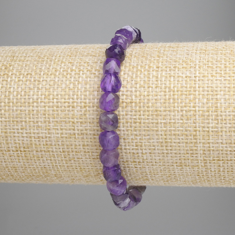 Amethyst Beaded Cube Bracelet, 6x6mm cubes, 18cm length, stretch