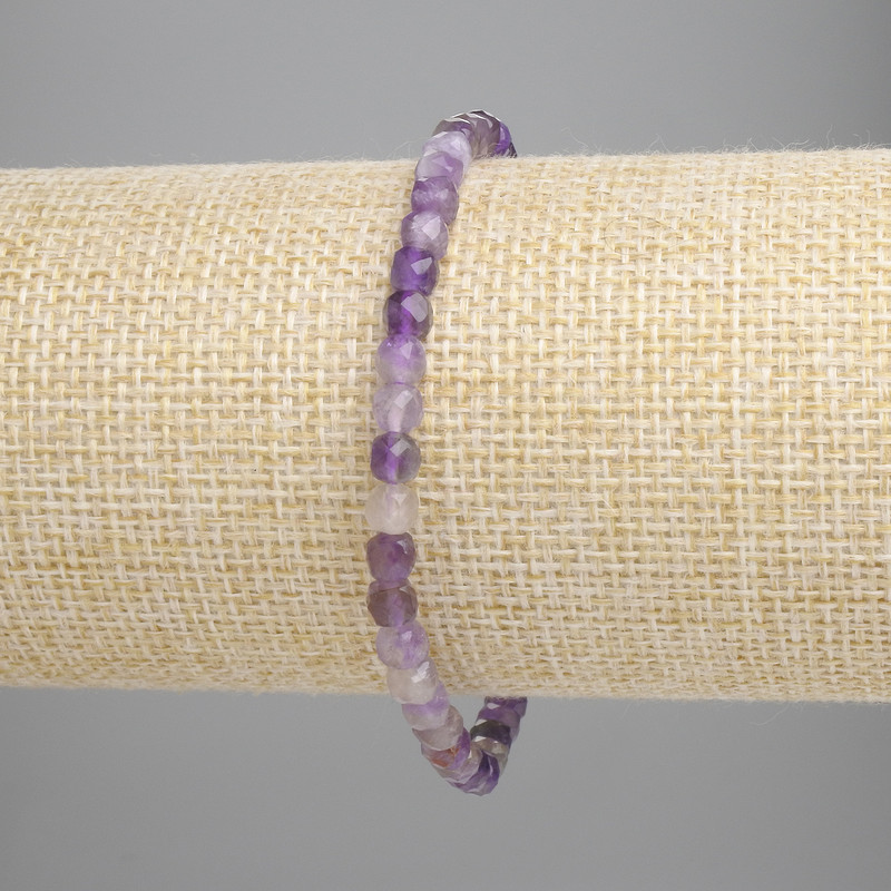 Amethyst Bead Bracelet, faceted cube, diameter 4x4mm ±, length 18cm ±, stretch