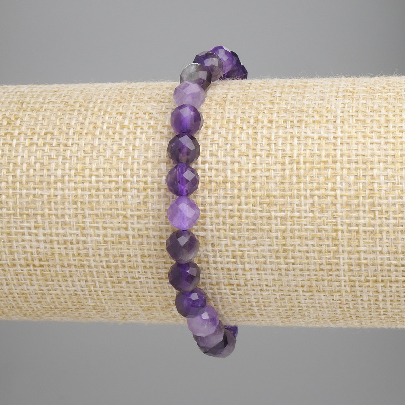 Amethyst Bead Faceted Round Bracelet, 6mm diameter, stretchy 18cm length