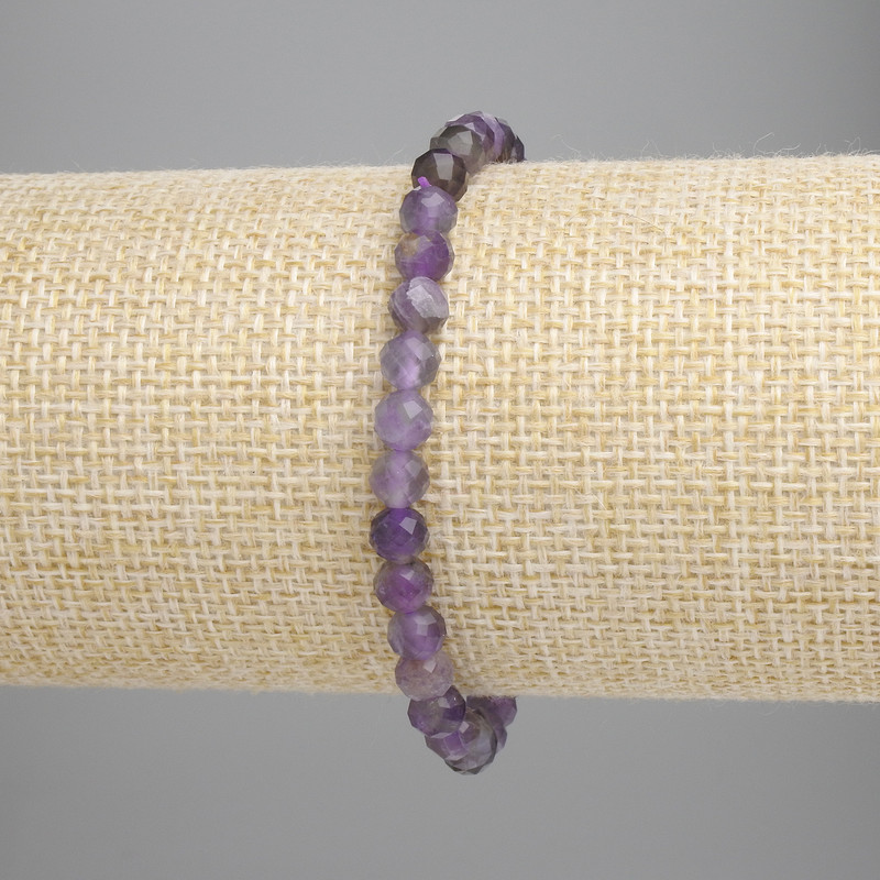 Amethyst Faceted Bead Bracelet, 5mm diameter, 18cm length, Stretch