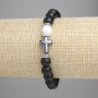 Shungite Bead Bracelet with smooth round beads, diameter 8mm±; Chalcedony bead 8mm±; Hematite cross 14x10mm±, length 18cm±, stretch