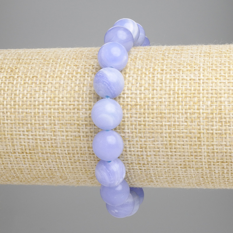 Blue Agate Bead Bracelet, Smooth Round Beads 10mm diameter ± (stretch), 18cm length+