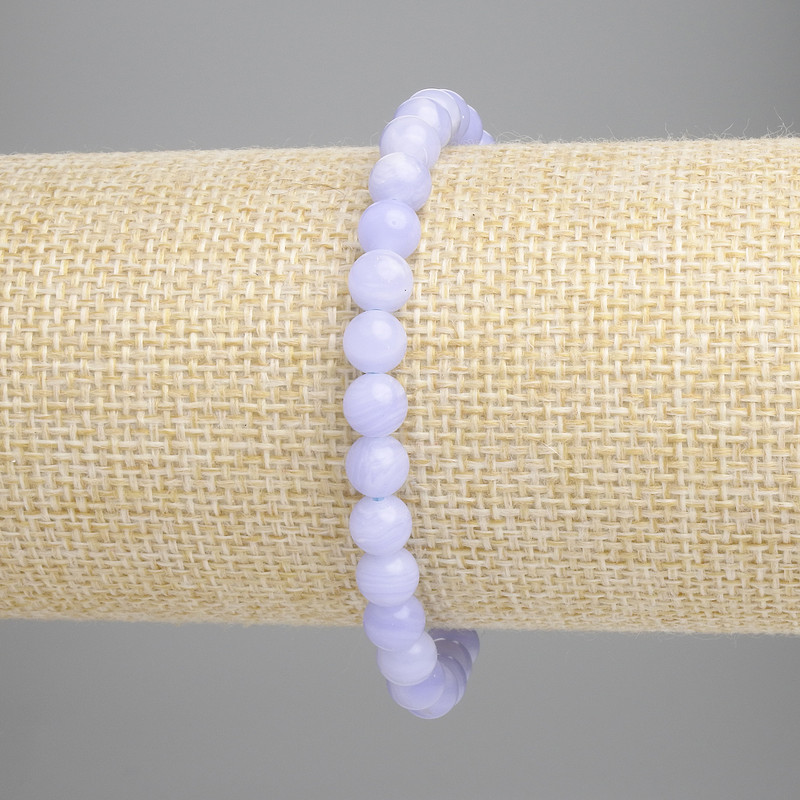 Blue Agate Bead Bracelet, Smooth Round Beads 6mm± (stretch), length 18cm+