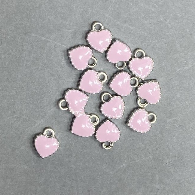 Pendant Heart Rose enamel Silver-toned metal, 7×8mm dia ±, pack 13 pcs