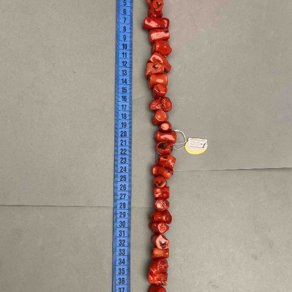 Natural Coral Beads, faceted assortments, sizes from 12x10 to 30x12 mm ± weight 225 g, length 39 cm ± on thread