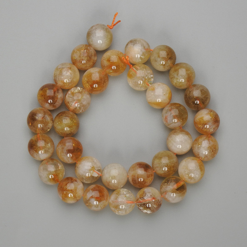 Citrine Beads smooth sphere 12mm diameter, 38cm length on thread
