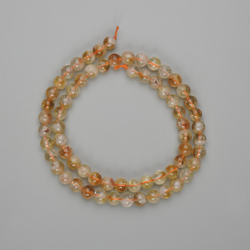 Citrine Beads Smooth Ball 6mm Diameter, 39cm Length on Thread