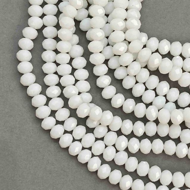 Beads on thread Czech Glass Crystal White Matte Faceted Rondelle 8×6mm +-, length 39cm +