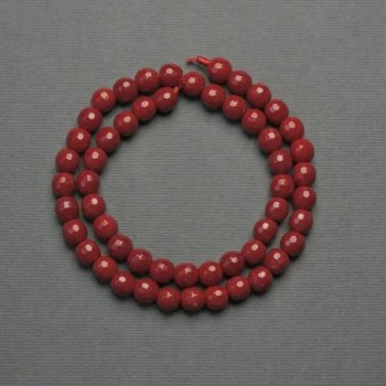 Beads on a Thread - Coral (pressed) Faceted Round Bead, 8mm diameter + -, 36cm length +
