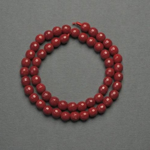 Beads on a Thread - Coral (pressed) Faceted Round Bead, 8mm diameter + -, 36cm length +