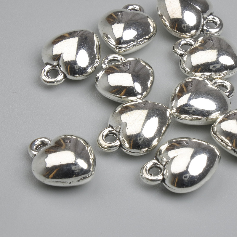 Pendant Charm Heart colour of metal silver, diameter 12×10mm± packaging 10 pcs+
