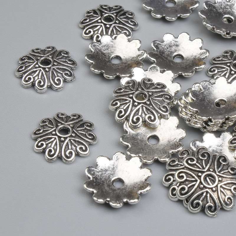 Cap findings for beads, metal colour silver, diameter 11x1mm± hole, diameter 2mm± packaging 26pcs +