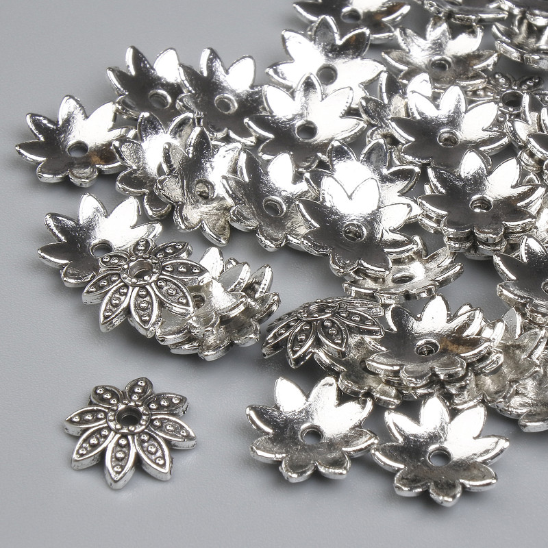 Cap bead findings for bead cap colour metal silver, diameter 9.5×1mm ± hole 1.7mm ± packaging 40 pcs