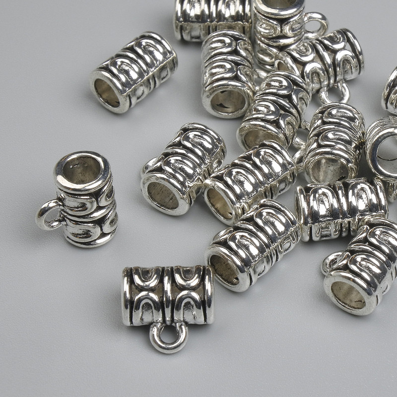 Collapsed: Bail findings colour of metal silver, sizes 9.5×6×10mm ± holes, diameter 2mm ±, diameter 4.8mm ±, packaging 17 pcs