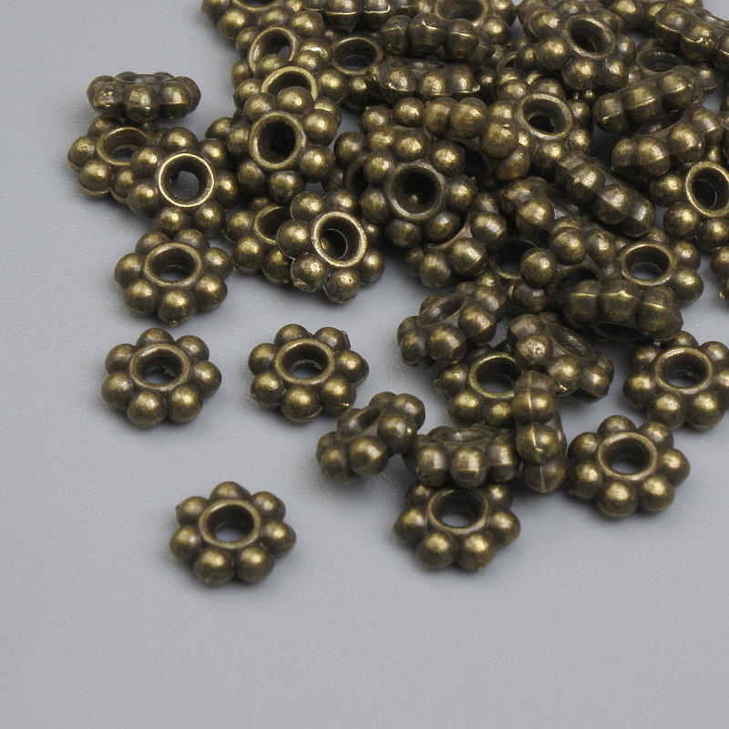Bronze bead insert, metal colour, bronze, diameter 5.5×1.5 mm ± hole ~2 mm, packaging ~48 pcs