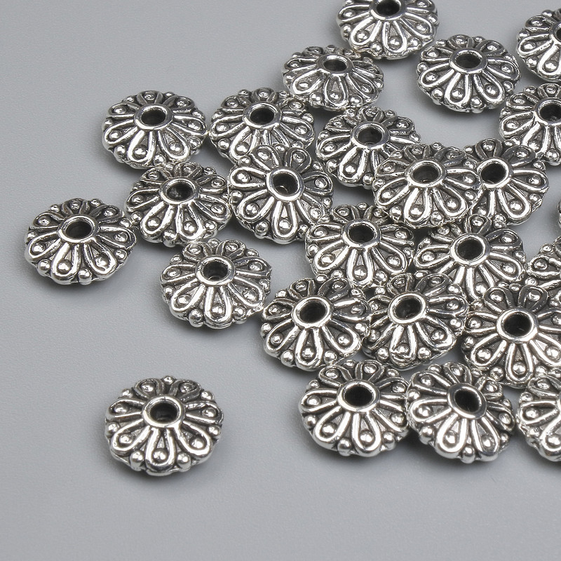 Bead Finding Inlay in Silver Color, 8mm diameter ± hole 1.6mm ± packaging ~25pcs
