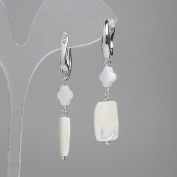 Earrings Mother of Pearl Rectangular 15×9, 5mm+-leaf clover 7mm+-, length 45mm+-