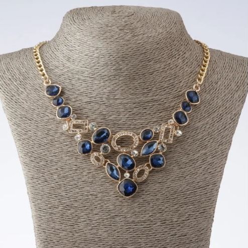 Choker on chain "Elegant" with blue crystals, length 40-52cm, metal colour "gold"