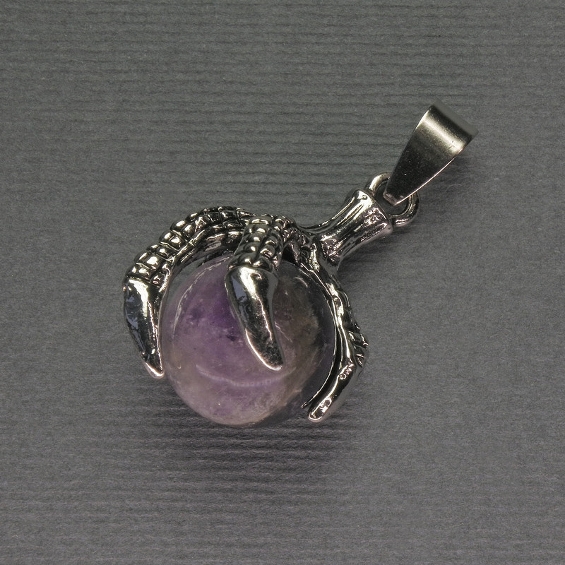 Pendant Amethyst Paw with Ball 18x37mm+-, Silvery Metal