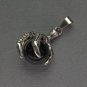 Agate Pendant Paw with Sphere 18x37mm±, Silvery Metal