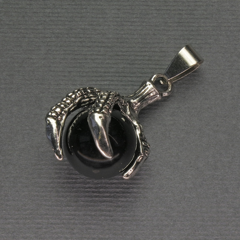 Agate Pendant Paw with Sphere 18x37mm±, Silvery Metal
