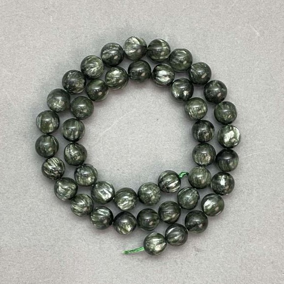 Seraphinite Beads natural stone smooth sphere 9mm dia. ± on a thread 40cm ±