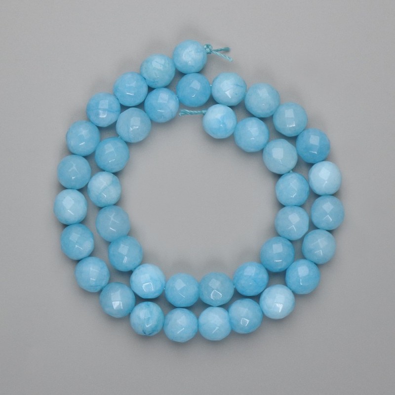 Aquamarine Beads faceted round bead, Ø 9.5mm±, thread length 38cm±