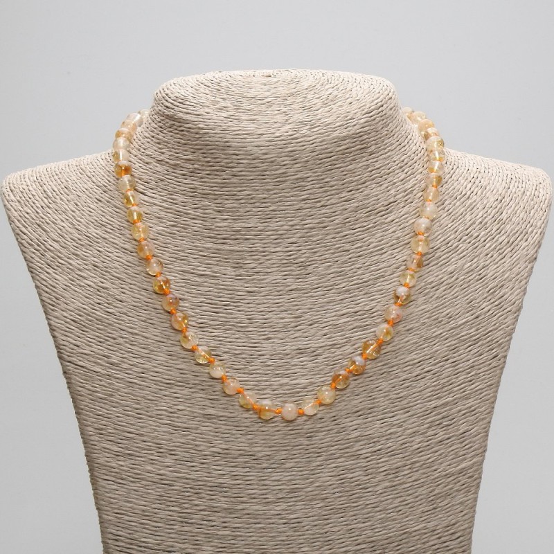 Citrine Bead Necklace - Smooth Round Beads, 6.5mm diameter, 45cm length with clasp
