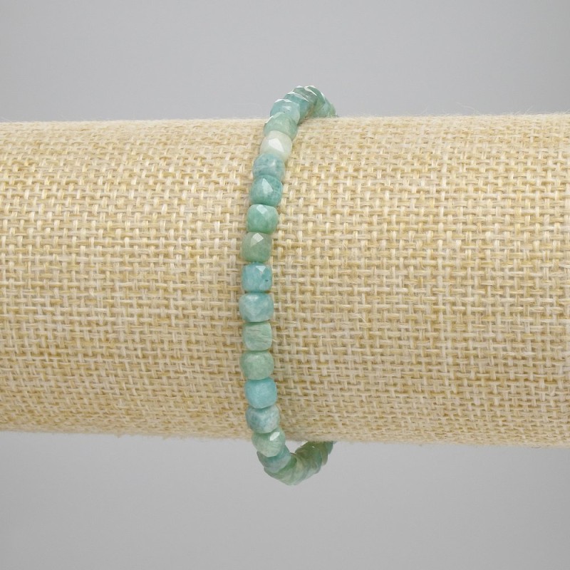 Amazonite Bead Bracelet Cube Cut, 4x4 mm diameter, stretch length 18 cm ±