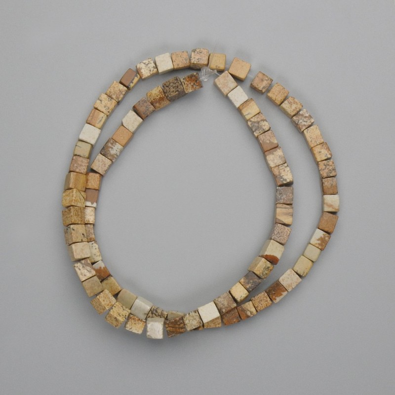 Landscape Jasper cube-shaped beads, diameter 4.5 mm, 4.5x4.5 mm, 39 cm long on a thread