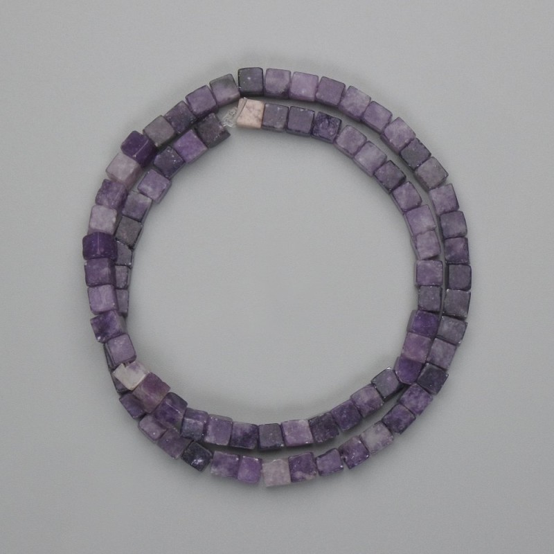 Lepidolite Beads Cube Shape, diameter 4.5×4.5 mm, length 38 cm ± on thread