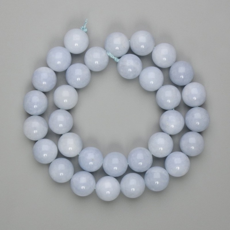Aquamarine Beads smooth ball 12mm dia., length 39cm on thread