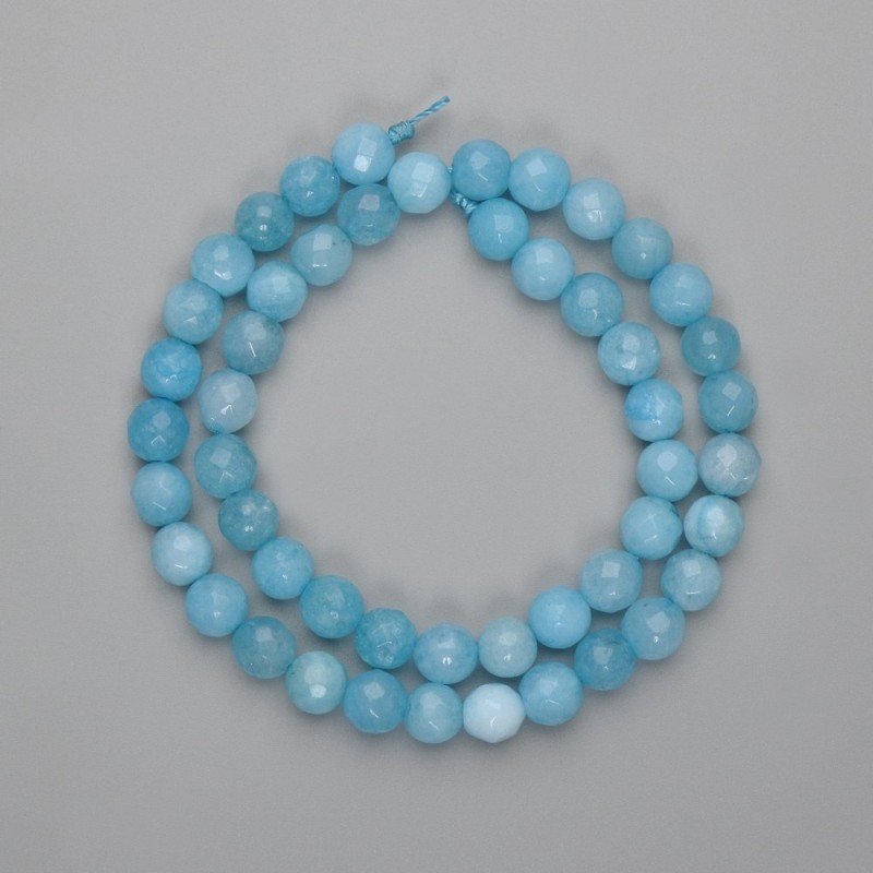 Aquamarine Beads, Faceted Round Beads 8mm, on Thread, 37cm length (approx.)
