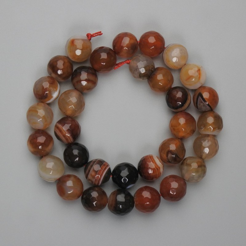 Agate Beads Faceted Round Bead, 12mm diameter, 37cm long on cord