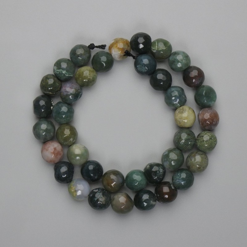 Clearance! Moss Agate Beads Faceted Round 9.5 mm on Thread, 37 cm length