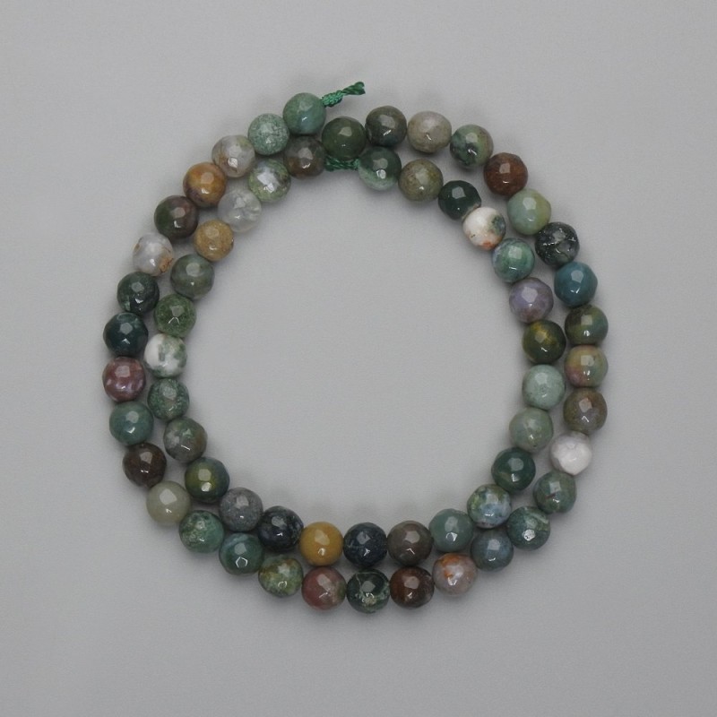 Moss Agate Beads faceted round 6mm diameter, 37cm long on a thread