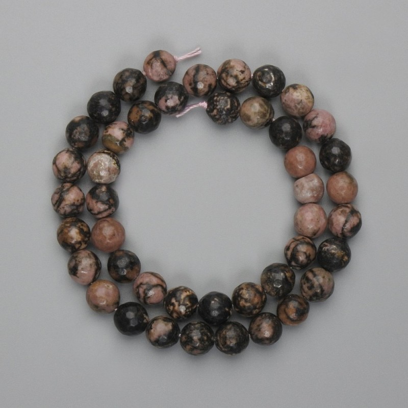 Rhodonite Beads faceted ball 8mm diam., 36cm length on thread