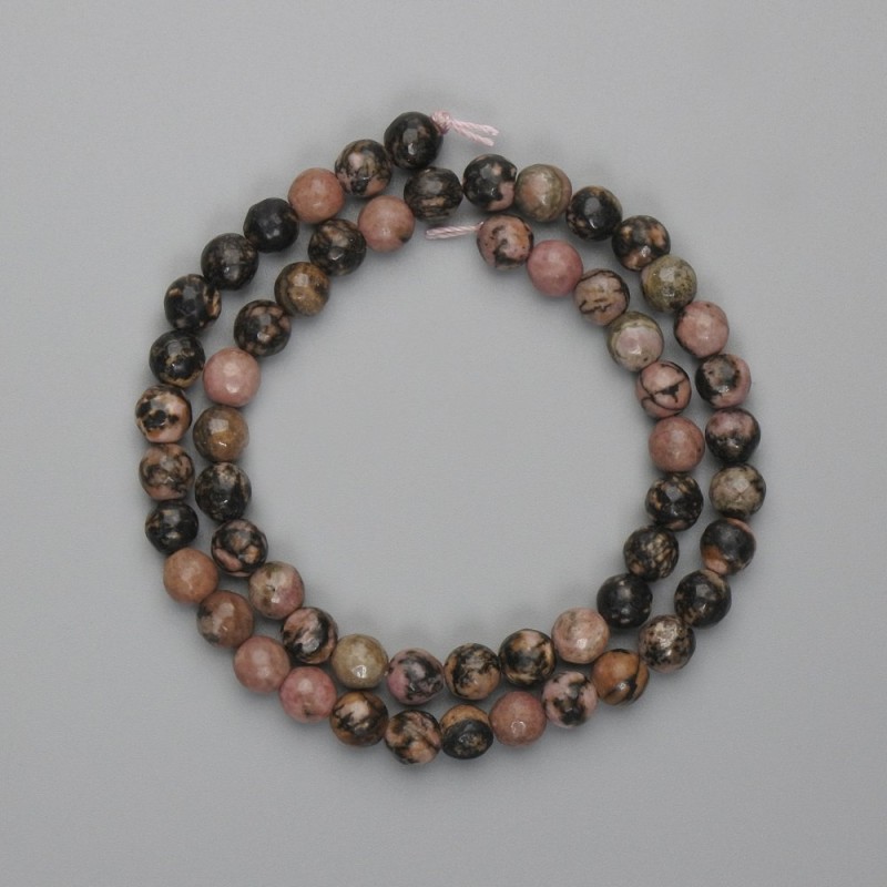 Rhodonite Beads Faceted Ball 6mm, on Thread, 35cm approx