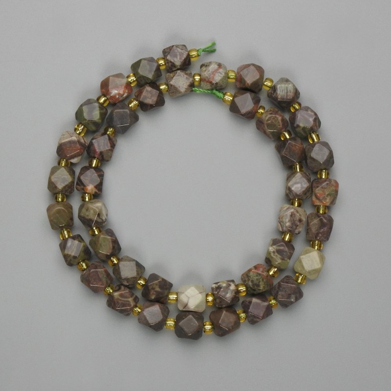 Landscape Jasper Beads facets, diameter 7x7mm±, seed beads 3mm±, length 37cm± on thread
