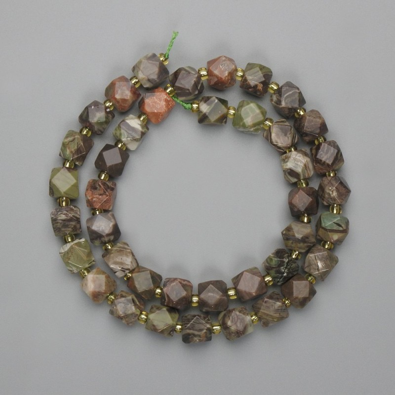 Landscape Jasper Beads (Multistrand) - Amorphous facets, 8.5×8mm ±, 3mm+ beads on thread, length 37cm ±