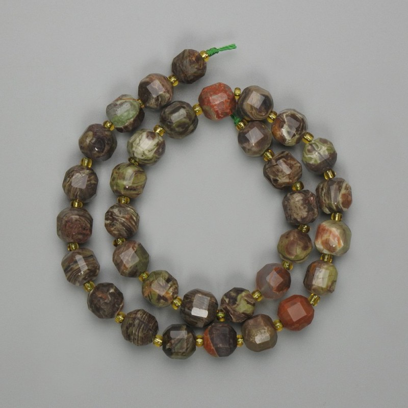 Landscape jasper faceted cube shaped beads, 9x9mm±, seed beads 3mm±, thread length 38cm±