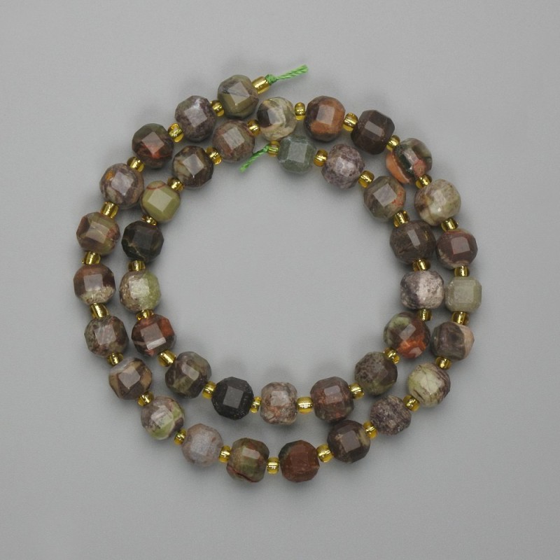 Landscape Jasper Beads faceted cube 8mm beads on a thread, 38cm length